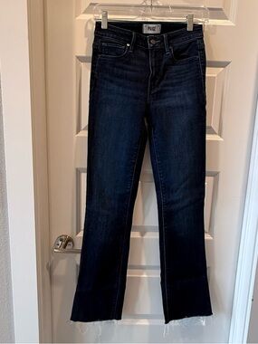 PAIGE Women’s Dark Indigo Wash - Flare Jeans - Raw Hem - Size 24